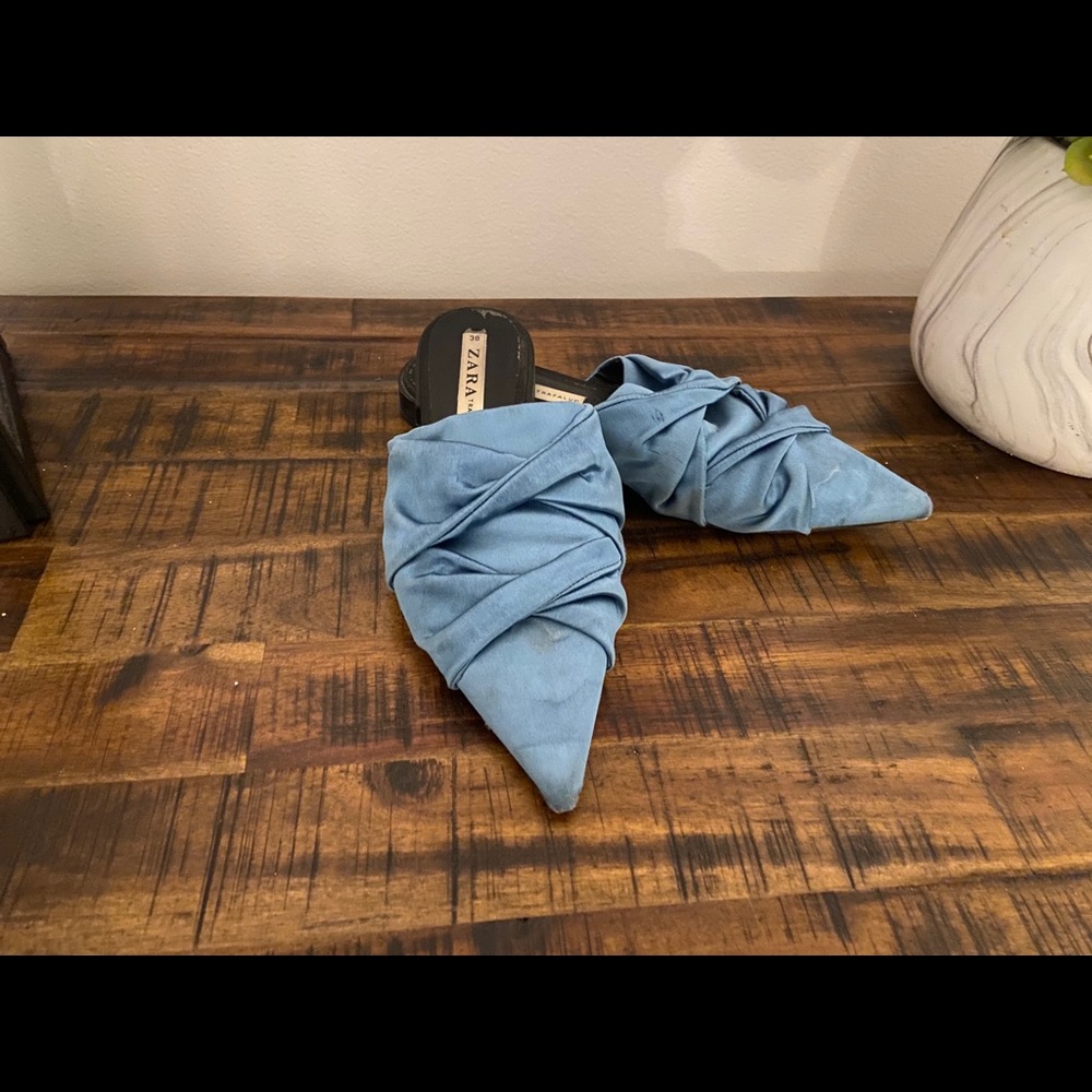 Light blue silk mules